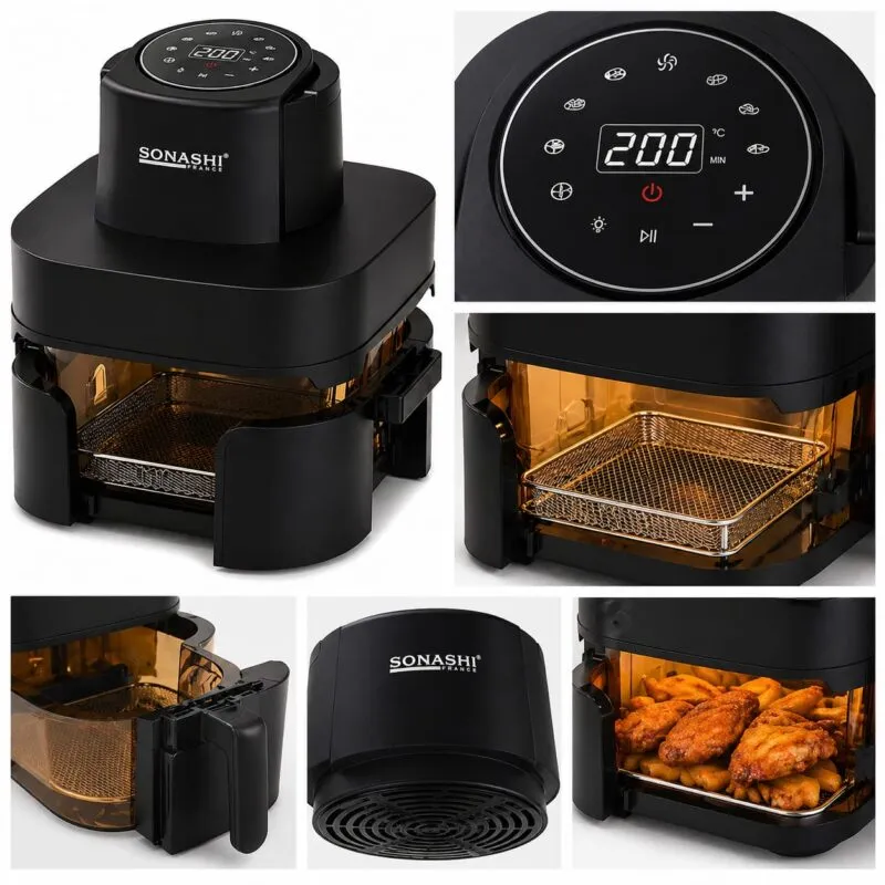 Airfryer Digital 4 en 1 Avec Bac en verre 6L+4.2L 1600W Sonashi SAF-642G