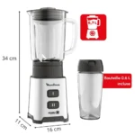 Mini blender Moulinex Original , bol en verre, gourde à emporter, 400 W Moulinex Original LM17GD10 – خلاط كهربائي مولينكس 400 واط زجاج LM17GD10