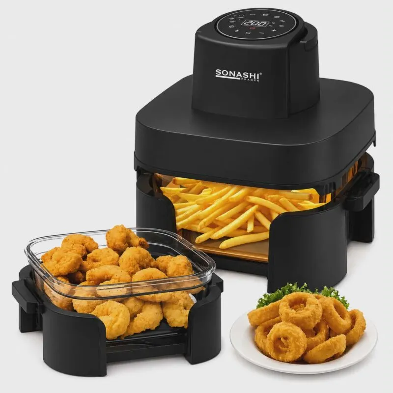 Airfryer Digital 4 en 1 Avec Bac en verre 6L+4.2L 1600W Sonashi SAF-642G