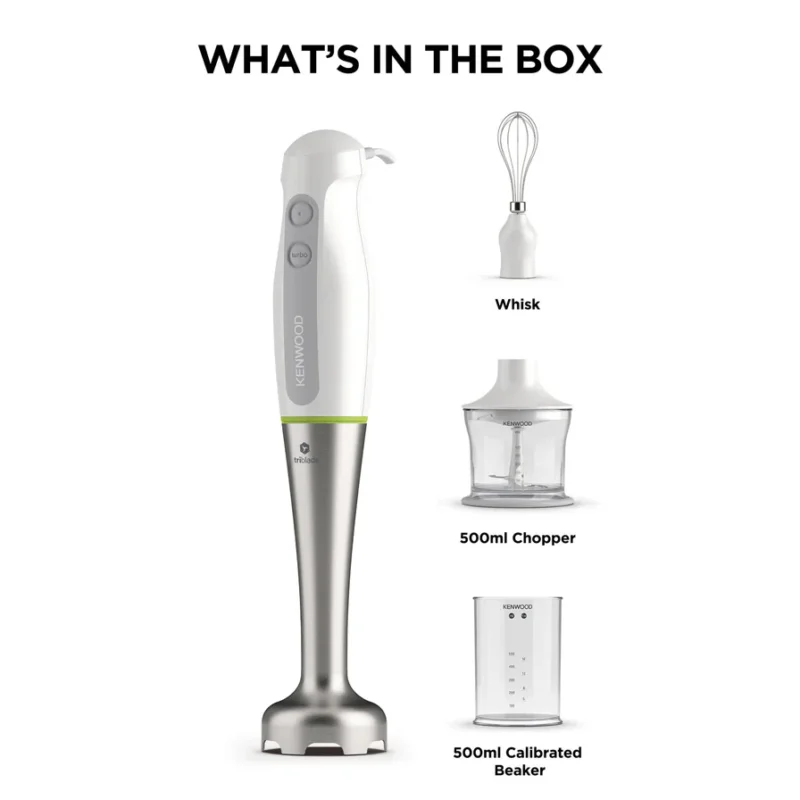 Hand Blender Kenwood original Triblade with Chopper & Whisk 600W - HDP109WG