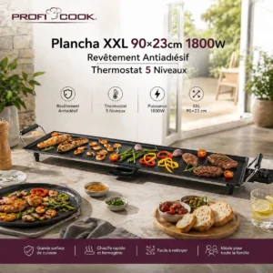 Plaque Grill Plancha 2000W Revêtement Antiadhésif Et Thermostat 5Niveaux Proficook PC-TYG1120