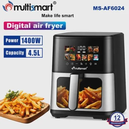Friteuse inox Sans Huile 4.5L 1400W Numérique Avec Fenêtre Visible Multismart MS-AF6024