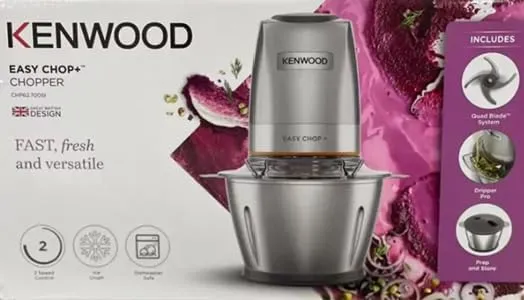 Hachoir inox Électrique 500W Avec Bol Inox 0.6L Et 4Lames Kenwood Original CHP62.700SI