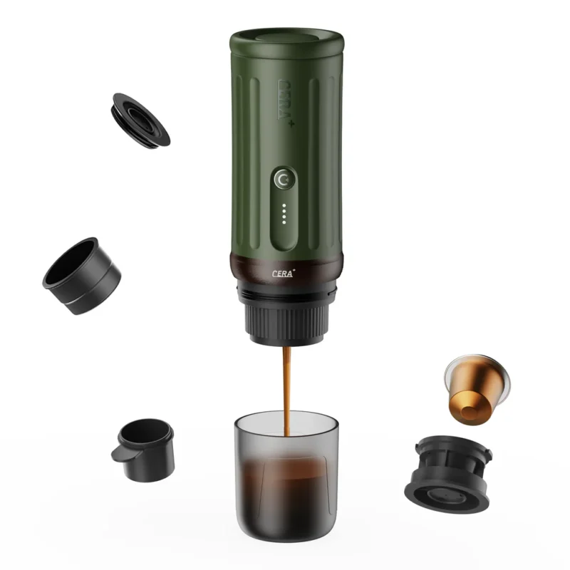 Cafetière CERA+ portable avec batterie, poudre de café et capsules NS pour machine à expresso auto-chauffante avec étui de transport pour campeurs de voyage PCM03S
