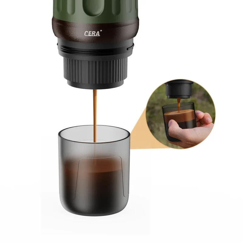 Cafetière CERA+ portable avec batterie, poudre de café et capsules NS pour machine à expresso auto-chauffante avec étui de transport pour campeurs de voyage PCM03S