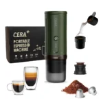 Cafetière CERA+ portable avec batterie, poudre de café et capsules NS pour machine à expresso auto-chauffante avec étui de transport pour campeurs de voyage PCM03S – آلة قهوة PCM03S