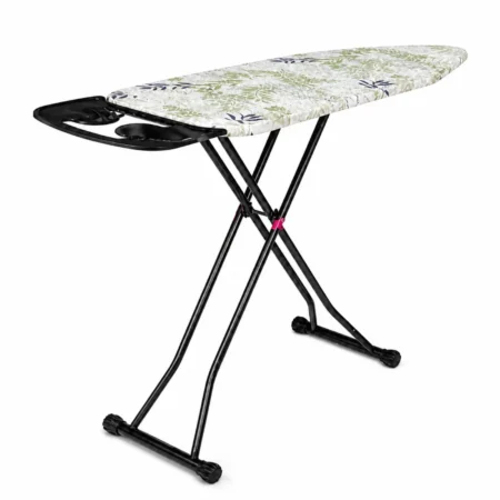 Table à repasser 40x120 CM pliante  avec des pieds et une housse à motifs et un support pour fer à repasser Perilla Made in Turkey Noir