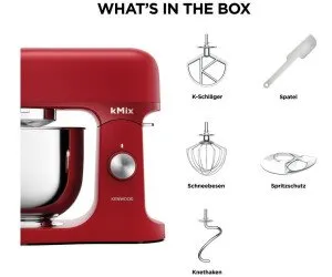 Robot Pétrin Professionnel 1000W Bol 5L Et Fonctions Planetaires kMix Kenwood KMX751ARD rouge