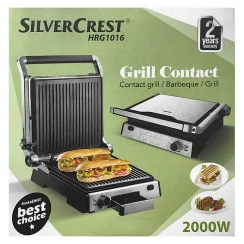 Panineuse et Grill 2 en 1 inox 2000W SilverCrest HRG1016