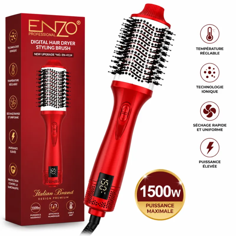 Brosse chauffante Sèche cheveux multifonctionnel 1500W ENZO EN-4124