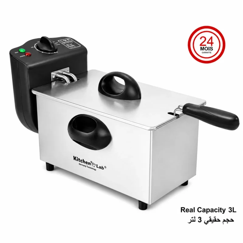 Friteuse  à huile inox Électrique 3L 2000W 190°C BAG Amovible KitchenLab KT-DF-002