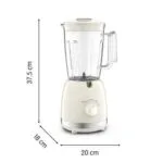 Moulinex Blender Mixeur Soleil 500 W 1.75 L – 2 Vitesses et Turbo avec 6 Lames et Verre doseur 800 ml – Soleil Ivoire LM355A10 – خلاط كهربائي مولينكس 1.75 لتر 500 واط زجاج LM355A10