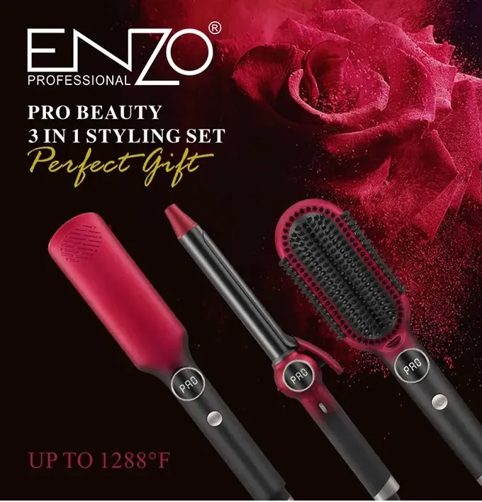 Coffret Enzo original Professionnel Brosse lisseur Chauffant Supercare PRO – Coffret 3 en 1 EN_3133