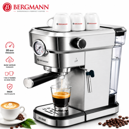 Cafetière Bergmann 3 en 1 - 20 Bars  1350W Bergmann B2000