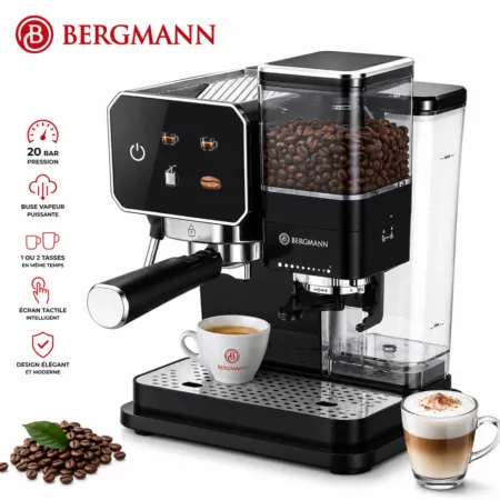 Machine à café 3 en1 Café Grain+ cappuccino 20Bar  1350w +1.8L Fonction Moulin a café Bergmann b2028