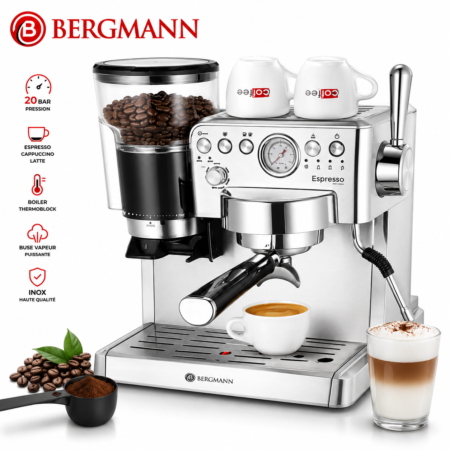 Machine à café Multifonction Pro Café Grain+ Lait + cappuccino 20 Bar  1350W + Fonction Moulin a café b2027