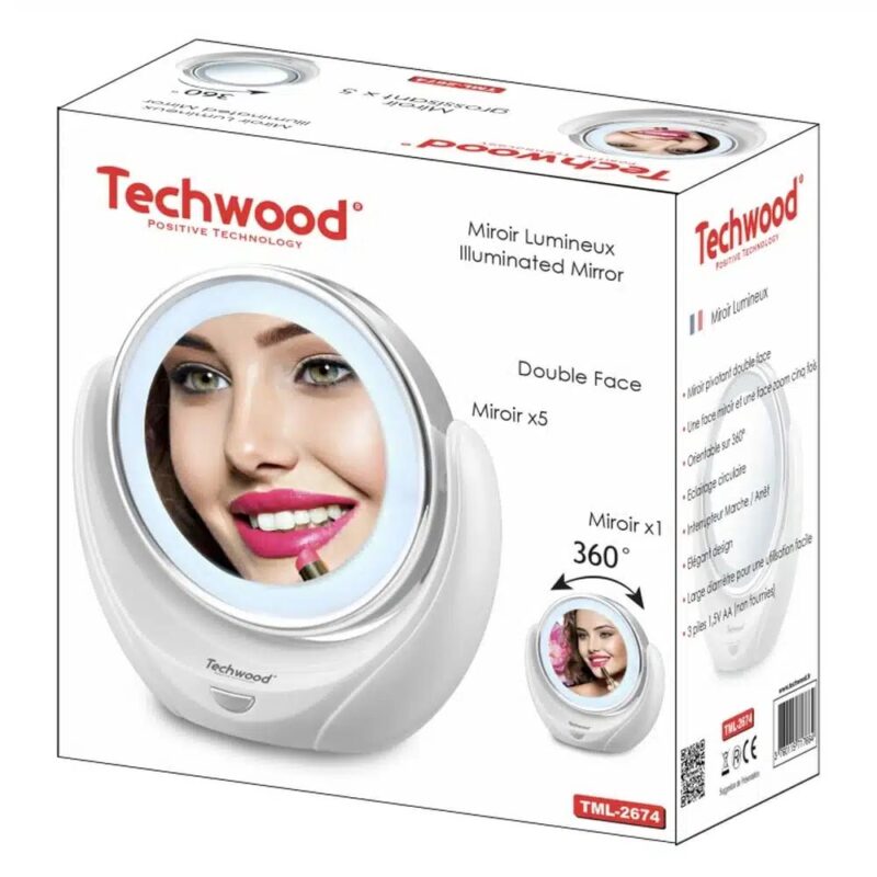 Miroir Lumineux De Maquillage Double Face 360° Techwood TML-2674