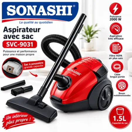Aspirateur 2000W - 1.5L - Rouge/Gris SVC-9031 SONASHI