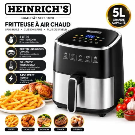 AirFryer inox 5L 1450W 200° Heinrich´s Germany HFR 8215 Original
