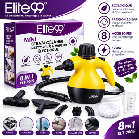 Nettoyeur vapeur  Elite99 1050W 3.5 BAR  Haute Qualité Multifonction Avec 8 Accessoires  Steamcleaner Elite99 ELT-7005