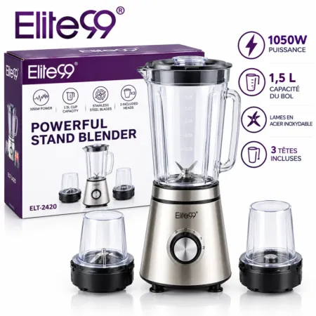 Blander en verre 1.5L 1050W avec 2 moulin  Elite99 ELT-2420