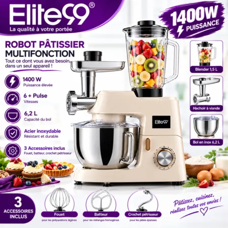 pétrin  Elite99 multifonction 3en1 6.2L 1400W 6 vitesses Elite99 ELT- 2260