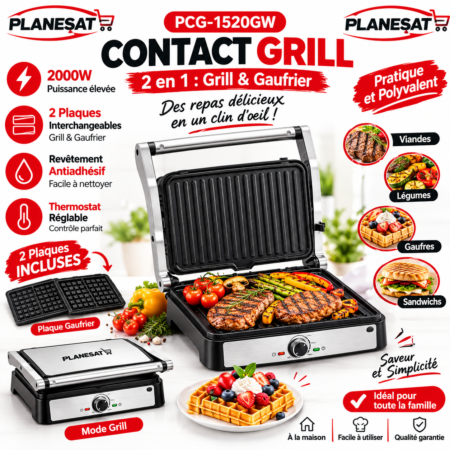 Panineuse inox 2en1 2000W 180° planesat PCG-152-GW