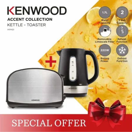 Coffret Petit-Déjeuner Bouilloire 1.7L 2200W Avec Grille-Pain 2Tranches 900W Kenwood MPM02