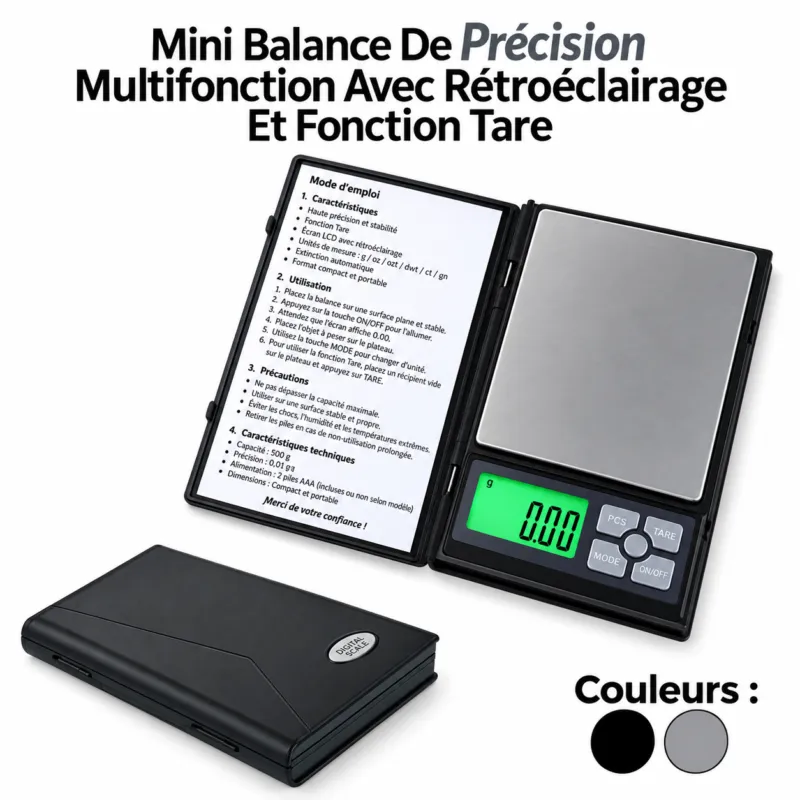 Mini Balance De Précision Multifonction 0.01G - 500G Avec Rétroéclairage Et Fonction Tare Idéale pour bijoux, cuisine, herbes NoteBook