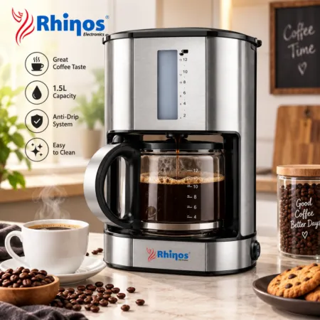 Cafetiere inox Electrique 12-15 Tasses 1.5L 1080W Bocal en verre Rhinos CM2059S
