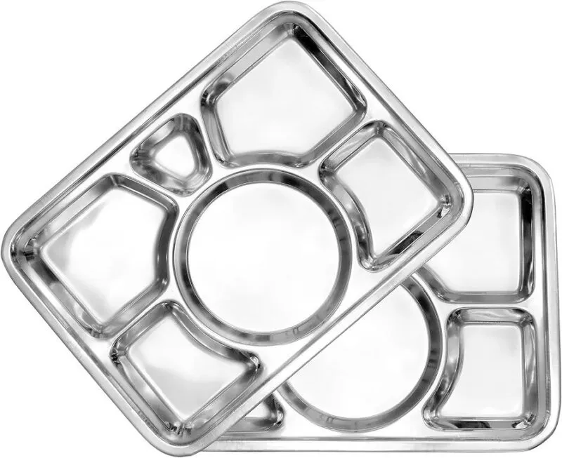 Plateau-repas rectangulaire à 6 compartiments en inox Haute Qualité