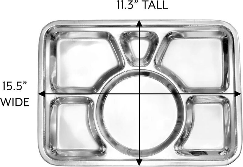 Plateau-repas rectangulaire à 6 compartiments en inox Haute Qualité