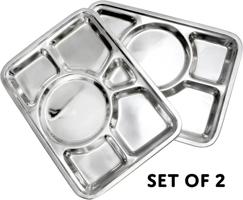 Plateau-repas rectangulaire à 6 compartiments en inox Haute Qualité