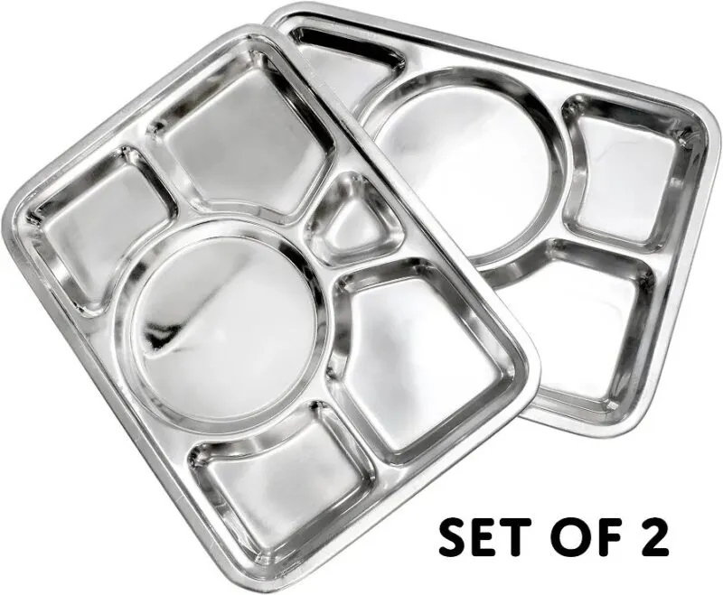 Plateau-repas rectangulaire à 6 compartiments en inox Haute Qualité