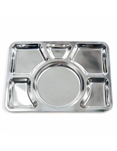 Plateau-repas rectangulaire à 6 compartiments en inox Haute Qualité