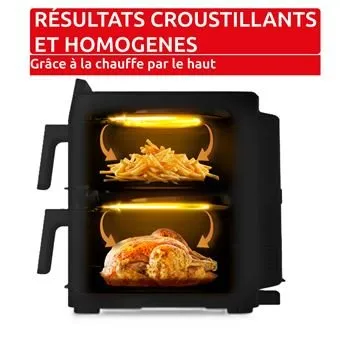 Friteuse À Air Double Tiroir Vertical 10L Cuisson Simultanée Et Technologie EvenFry Moulinex EZ7568F0