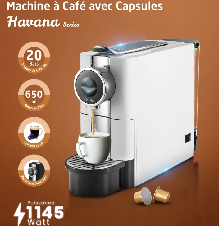 Machine à café à capsule CONDOR HAVANA Blancheb 1145 W 20 bars MC200CB blanc 