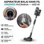 ASPIRATEUR BALAI SANS FIL 400W/GRIS HISENSE HVC6464A – مكنسة كهربائية هايسنس 400 واط رمادي HVC6464A