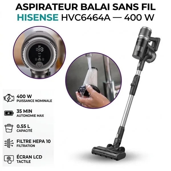 ASPIRATEUR BALAI SANS FIL 400W/GRIS HISENSE HVC6464A