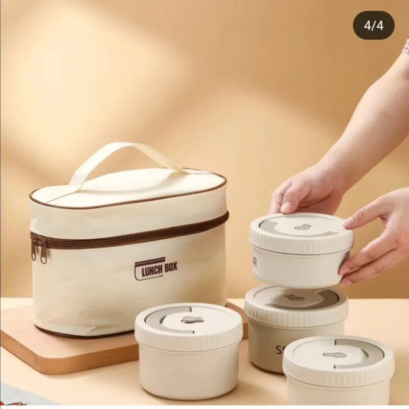 Lunch Box 04 Pieces avec Sac Isotherme Isolant – 
حافظة الطعام 4 قطع مصنوعة من الإينوكس من الداخل