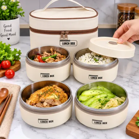 Lunch Box 04 Pieces avec Sac Isotherme Isolant – 
حافظة الطعام 4 قطع مصنوعة من الإينوكس من الداخل