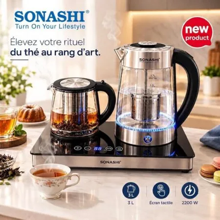 Bouilloire 1.7L + Théière1.2L en verre 1500 W STT-12 Sonashi