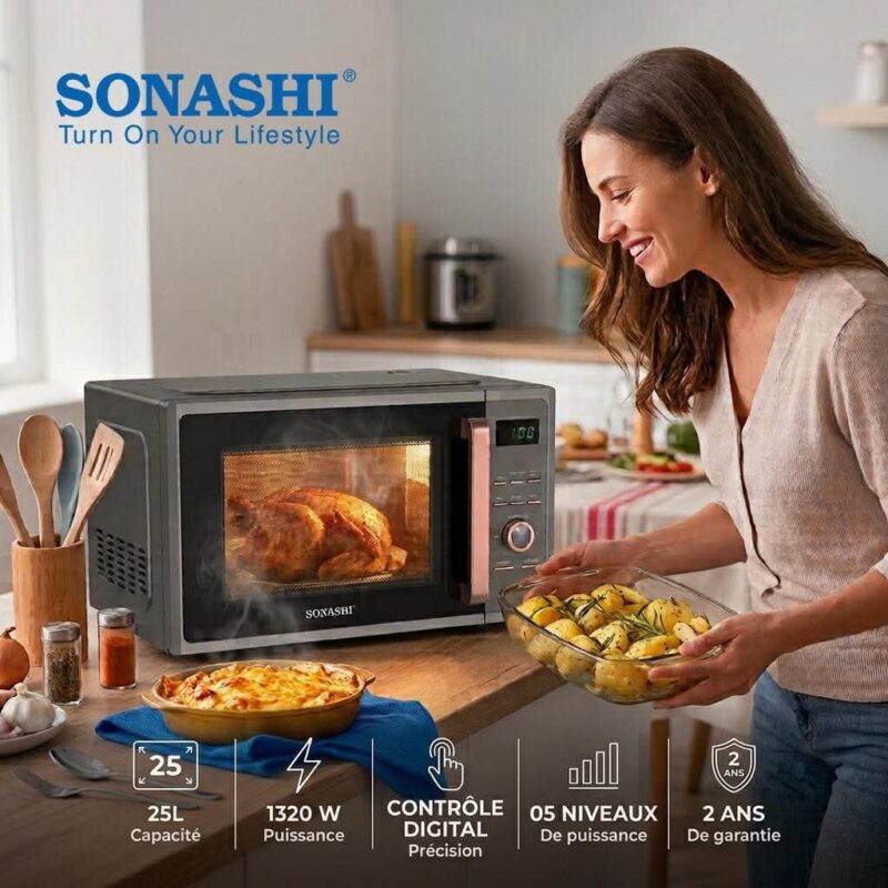 Micro-ondes et Four 2 en 1 Capacité 22L 1320W Sonashi SMO-925DG