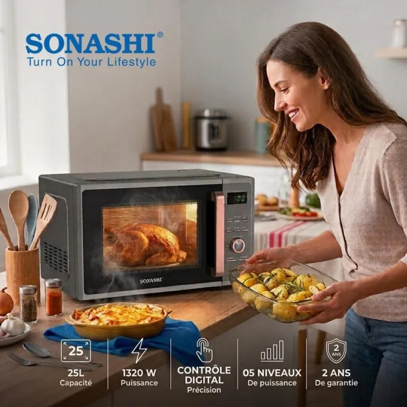 Micro-ondes et Four 2 en 1 Capacité 22L 1320W Sonashi SMO-925DG