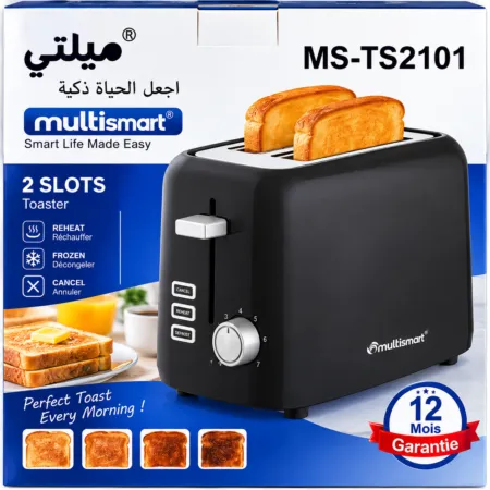 Grille Pain 2 Tranches 750W 7 Niveaux de cuisson et fonctions décongeler Multismart MS-TS2101 Gris/Bleu